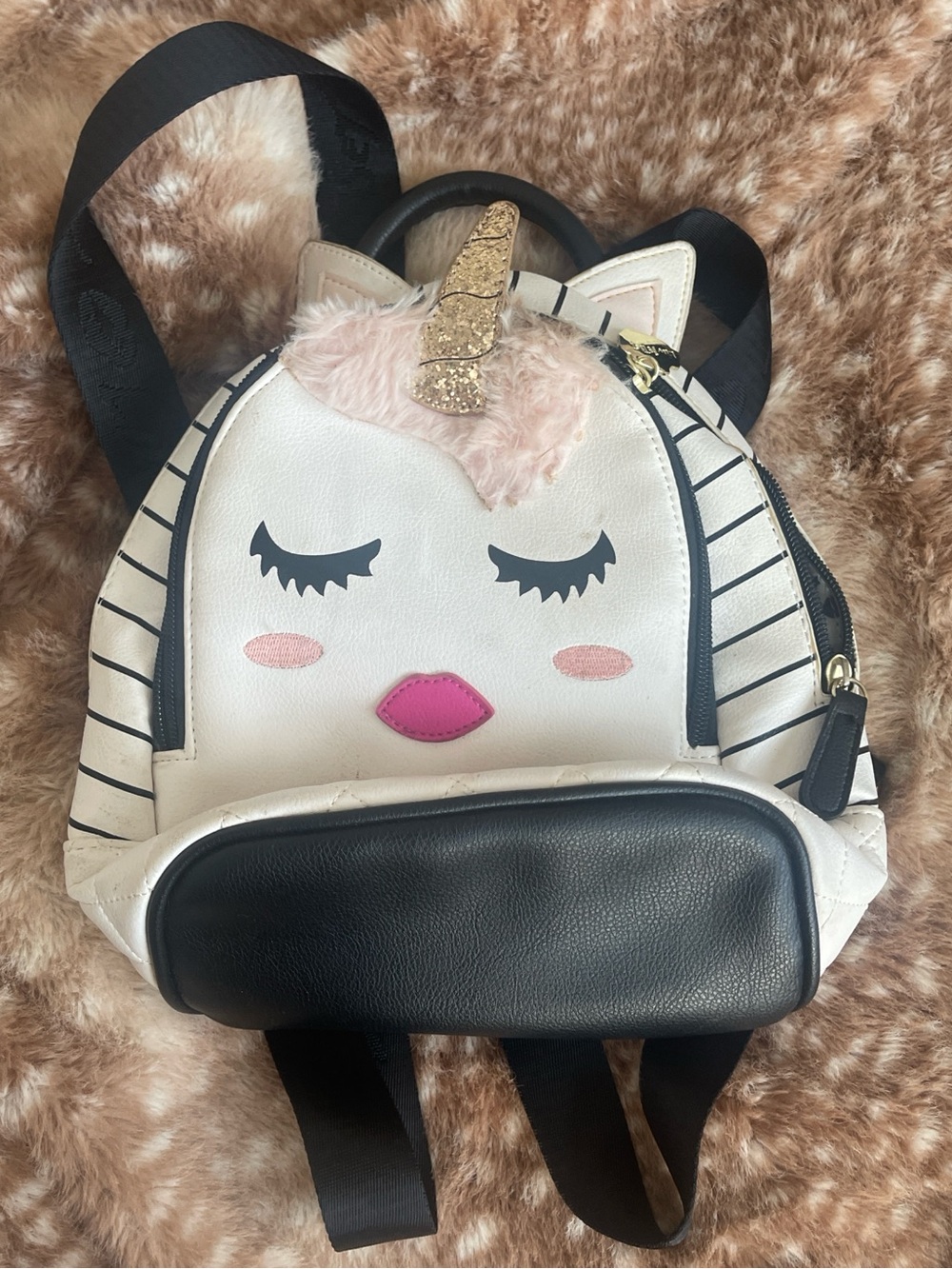 Unicorn Mini Betsey Johnson Backpack - White, Black, Pink
